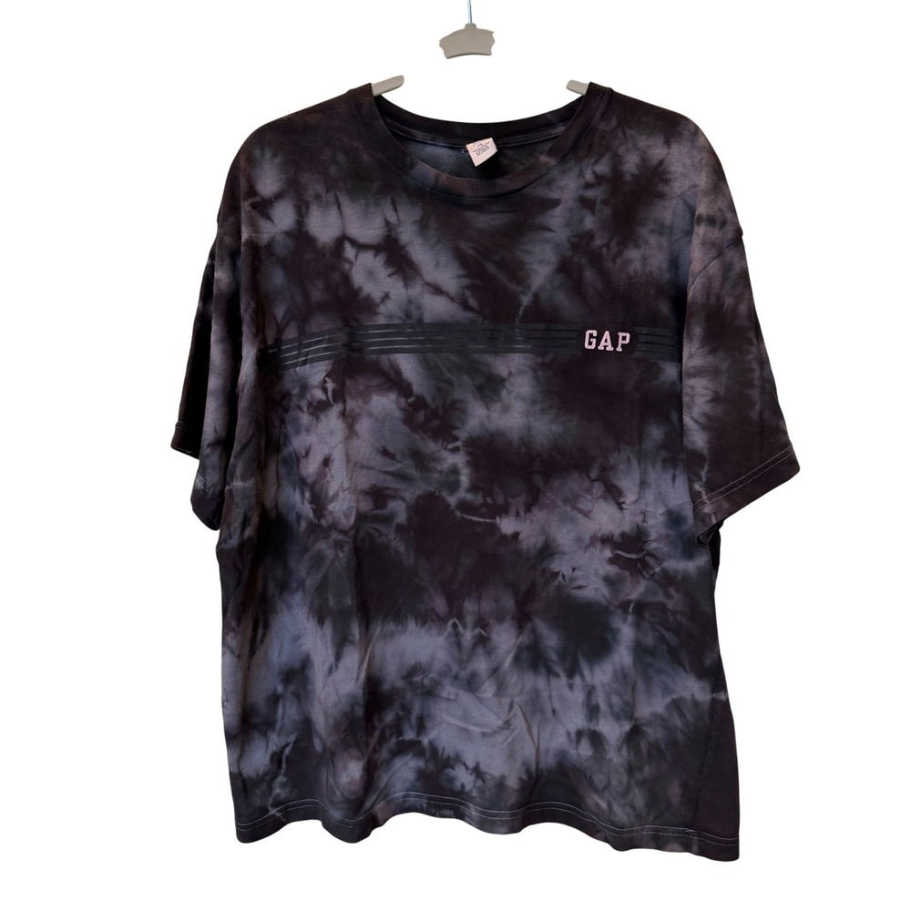Vintage 2003 Gap Tie Dye T-Shirt Mens XL Black Grey Logo Tee Y2K Grunge Skater